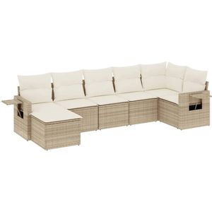 vidaXL Loungeset 7-delig - Rattan - Beige Loungeset - Tuinset - Lounge Set - Buitendiner - Tuinbank