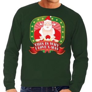 Foute kersttrui / sweater voor heren This is why I love Christmas - groen - Kerstman met dame XL