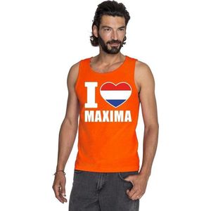 Oranje I love Maxima tanktop shirt/ singlet heren - Oranje Koningsdag/ Holland supporter kleding M