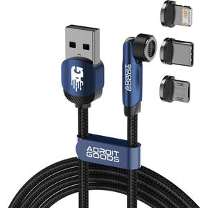 AdroitGoods Magnetische oplaadkabel - 3 in 1 - USB-C, Lightning, Micro USB - 2 Meter - Blauw