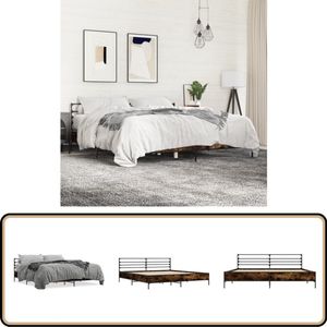 vidaXL Bedframe bewerkt hout metaal gerookt eikenkleurig 180x200 cm