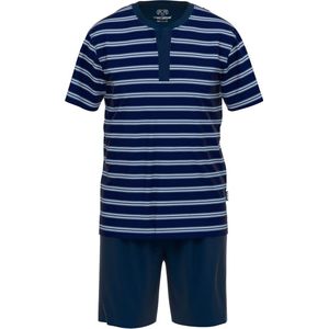 Ceceba heren shortama O-hals met knoopjes - donkerblauw gestreept - Maat: 6XL