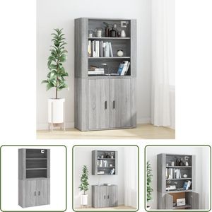 The Living Store Hoge Kast Buffetkast - 80 x 33 x 80 cm - Grijs Sonoma Eiken - Duurzaam Materiaal