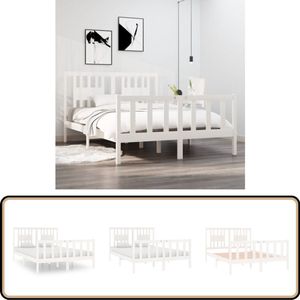 vidaXL Bedframe - Massief Hout - Wit - 140x190 cm Klassieke Bed Frame - Houten Bed Frame - Massief Hout Bed - Bed Frame Wit - Tweepersoons Bed Frame