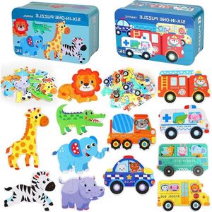 Houten Puzzels 12 Pack Kinderpuzzel - Peuters Vormpuzzels - Educatief speelgoed - Cadeaus voor jongens en meisjes - Geschikt vanaf 3 tot 5 jaar