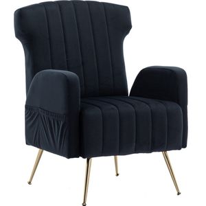 Merax Fluwelen Wingback Fauteuil - Luxe Leunstoel met Gouden Poten voor Woonkamer, Slaapkamer en Kantoor