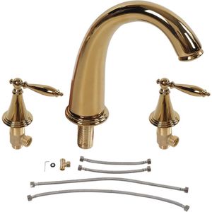 Vintage dubbele handgreep 3-gaten wastafelkraan, volledig koper, warm en koud water (goud)