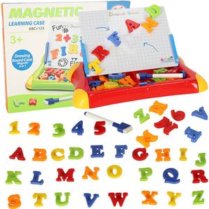 Playos® - Magneetbord - Letters en Cijfers - Rood - in Opbergkoffer - Educatief - Magnetisch Whiteboard - Magnetisch Speelgoed - Educatief Speelgoed - Leren Schrijven - Leren Tellen