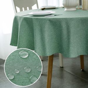 Tafelkleed, minimalart Tafelkleed van polyester met lotus effect, 120 cm, linnen imitatie, waterafstotend, afwasbaar, rond, groen Tafellinnen voor eettafel, thuis, bruiloft, festival