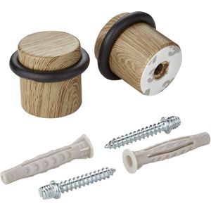 SOTECH set van 2 deurstoppers STOPPER vloerbevestiging (Ø 36 mm, hoogte 32 mm, eiken decor) Deurstopper met rubberen buffer