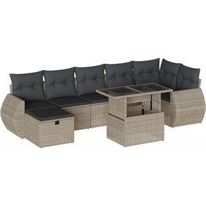 vidaXL 8-delige Loungeset Poly Rattan Lichtgrijs Loungeset - Lounge Set - Tuinlounge - Buitentijnen - Outdoor Furniture