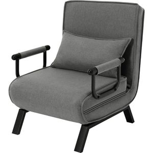3-in-1 Slaapstoel Uitklapbaar – Klapstoel Met Verstelbare Rugleuning - Slaapbank - Logeerbed - Zetelbed - Slaapfauteuil - Vouwbed - 1 persoons – 150kg belastbaar - Donkergrijs