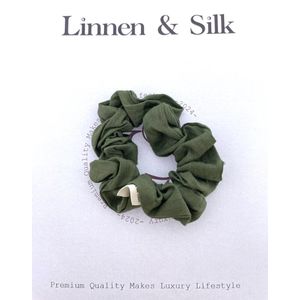 Linnen & Silk 100% Hoogwaardig Vegan Linnen Casual Scrunchie 3.5CM M - Forest Green - Groen