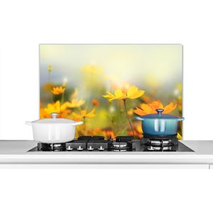 Spatscherm keuken 80x55 cm - Kookplaat achterwand Bloemen - Landschap - Geel - Muurbeschermer - Spatwand fornuis - Hoogwaardig aluminium