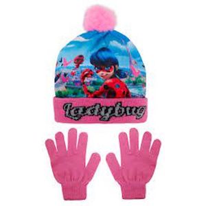 Roze winterse set van Miraculous Ladybug - Muts + Handschoenen - 54 cm