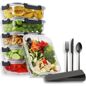 Alles-in-één Bento Box van 1200 ml voor volwassenen/kinderen, 1 sauspan en 4 bestek