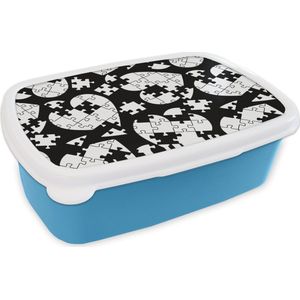 Broodtrommel Blauw - Lunchbox - Brooddoos - Meiden - Puzzel - Hart - Patronen - Girl - Kids - Kinderen - 18x12x6 cm - Kinderen - Jongen