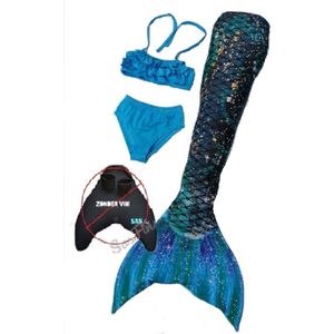 Zeemeermin staart los| Mermaid staart met bikiniset | Emerald Sparkle | maat 160 | Zonder monovin geleverd | Nieuw model 2024!