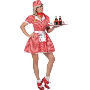 Widmann - Serveersters & Kamermeisjes Kostuum - Serveester Amerikaanse Diner - Vrouw - Rood, Wit / Beige - Medium - Carnavalskleding - Verkleedkleding
