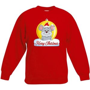 Kersttrui Merry Christmas muis kerstbal rood jongens en meisjes - Kerstruien kind 170/176