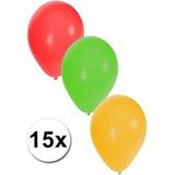 Ballonnen rood/geel/groen 15x stuks - Carnaval thema kleuren feestartikelen