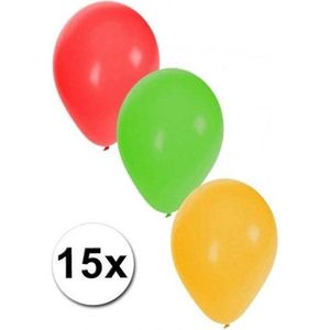 Ballonnen rood/geel/groen 15x stuks - Carnaval thema kleuren feestartikelen