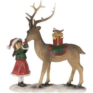 Clayre & Eef Beeld  Kind 19*7*21 cm Bruin groen Kunststof Kerstdecoratie beeld decoratie  Decoratieve Accessoires