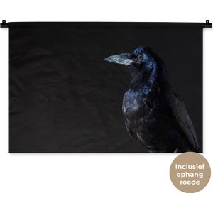 Wandkleed Dieren op een zwarte achtergrond - Amerikaanse kraai op een zwarte achtergrond Wandkleed katoen 90x60 cm - Wandtapijt met foto