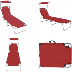 vidaXL Ligbed inklapbaar met luifel aluminium rood - Ligbed - Ligstoelen - Opklapbaar Ligbed - Opklapbare Ligstoelen