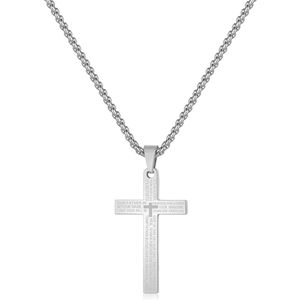 Fako Bijoux® - Cubaans Kruis Voor Mannen Medium - Ketting Met Kruis - Heren Ketting - Holy Cross - 26x46mm - 60cm - 2.5mm - Stainless Steel - RVS - Staal - Zilverkleurig