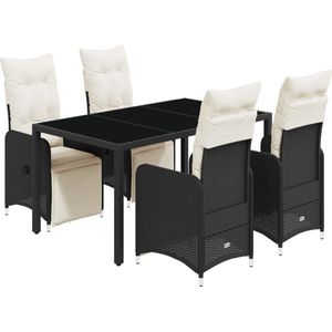 vidaXL - 5-delige - Bistroset - met - kussens - poly - rattan - zwart