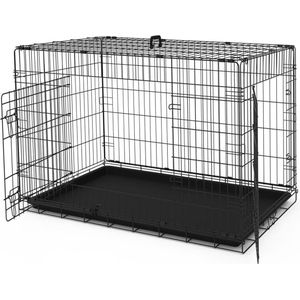 Hondenbench Opvouwbare metalen hondenkooi met 2 afsluitbare deuren en afneembaar dienblad transportkooi - 122 x 75 x 81 cm - zwart