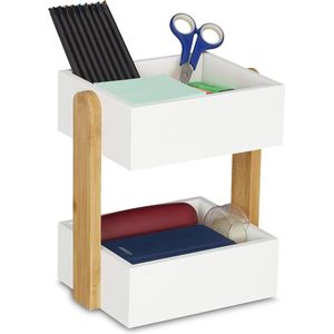 Bureau Organizer met 2 Open Vakken van Bamboe en MDF - Compact Opbergkastje voor Tafel