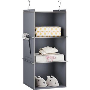 3 Planken Kast Organisatoren en Opslag Opvouwbare Opknoping Planken met Zijzakken Garderobe Organizer voor Kleding Grijs