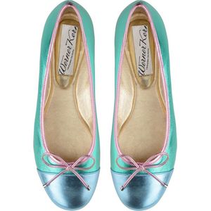 Dames Ballerina's Kleurrijk – Unieke Ballerina Schoenen – Turquoise en Roze – Nappaleer – Werner Kern Pina – Maat 41,5