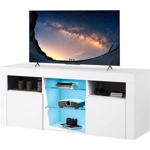Merax TV-Meubel met 16-kleurige LED Verlichting - Kast met 5 Open Planken - TV-Kast tot 55 inch TV's - Wit