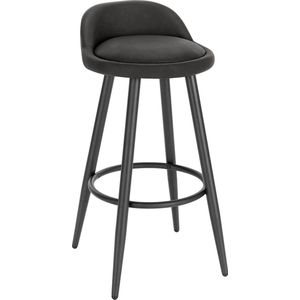 Leren Barkruk Rados - Barstoelen ergonomisch - Set van 1 - Antraciet - Met kleine rugleuning - Voor Keuken & bar - Zithoogte 69cm