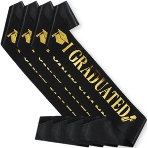 BTH - Sjerp - Geslaagd - Versiering - I Graduated - Graduation - Photobooth - Zwart & Goud - 4 Stuks