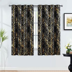 Selbro ® Stijlvolle Zwart-Gouden Verduisteringsgordijnen met Metallic Takpatroon voor Woon- en Slaapkamer