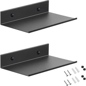 Badkamerplank Muur, 2 Stuks 20 cm Wandplank Zwart Metalen Metalen Plank Hangende Zwevende Planken met Gat en Schroeven Doucheplank Hangende Plank Wandplanken voor Opslag en Decoratie