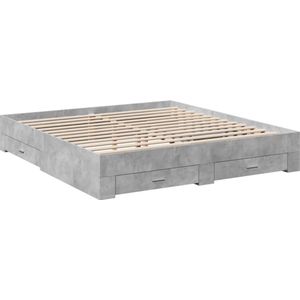 vidaXL - Bedframe - met - lades - bewerkt - hout - betongrijs - 180x200 - cm