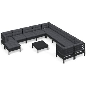 vidaXL Loungeset met Kussens - Grenenhout - Zwart Loungebank - Tuinset - Lounge Set - Tuinmeubels - Hout Meubel