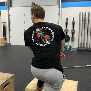 Exxtrawod Barbell Rose Unisex T-shirt Training Crossfit athletic kleding Maat XS