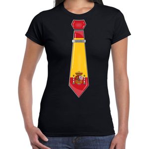 Bellatio Decorations Verkleed shirt voor dames - stropdas Spanje - zwart - supporter - themafeest XS