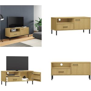 vidaXL Tv-meubel met metalen poten OSLO massief grenenhout bruin - Tv Kast - Tv Kasten - Tv-kast - Tv-kasten