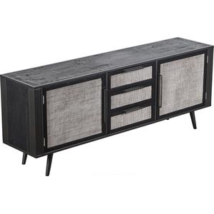 NordicMindiRattan dressoir laag met 2 deuren en 3 laden, zwart.