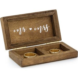 Bruiloft/huwelijk trouwringen kistje hout - MR and MRS - 10 x 5,5 cm - alternatief ringkussentje