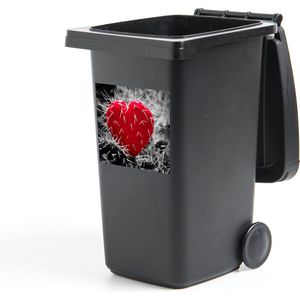 Container sticker Zwart-wit foto met een rode hartvormige cactus - 40x40 cm - Kliko sticker