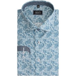 Gents - Overhemd Print bloem zeeblauw - Maat M