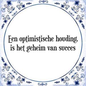 Tegeltje met Spreuk (Tegeltjeswijsheid): Een optimistische houding, is het geheim van succes + Kado verpakking & Plakhanger